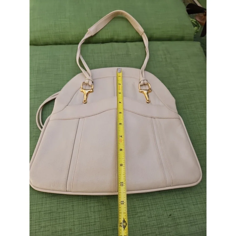 Lou Taylor Purse Italy Leather HORSE BIT Swivel Mirror Miami Vintage Cream Ivory